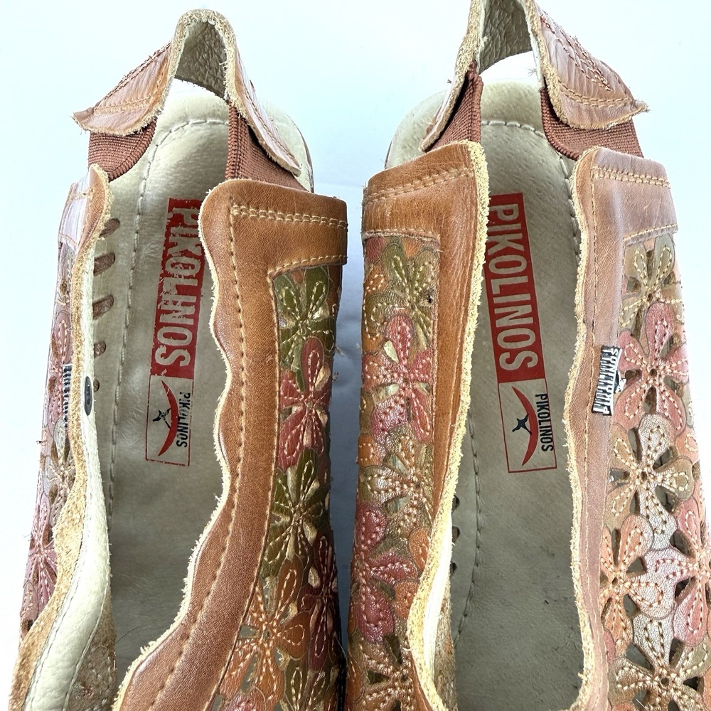 Pikolinos Romana Shoes 38 Brown Floral Cutout Slingback Colorful Boho Chic - Picture 3 of 10